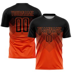 Maillot de football personnalisé orange noir par sublimation