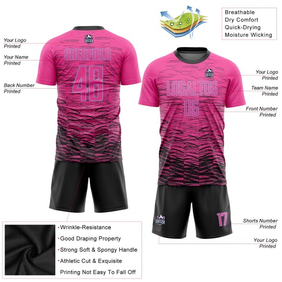 Maillot de football personnalisé rose, noir et bleu clair, sublimé