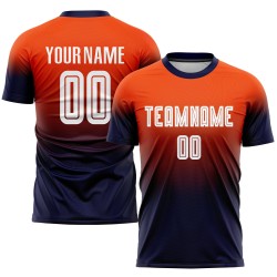 Maillot de football personnalisé orange, blanc et bleu marine, dégradé par sublimation