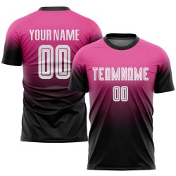 Maillot de football personnalisé rose, blanc et noir, effet dégradé par sublimation